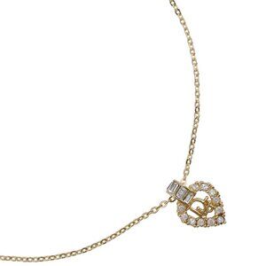 Dior Logo heart Necklace Plated Gold/Rhinestone heart 5.5g Women